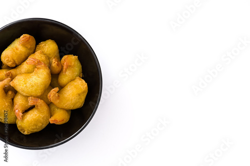 Deep fried shrimps in a bowl isolated on white background 