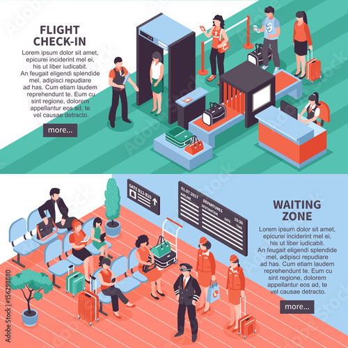Airport Departure Isometric Banners Design