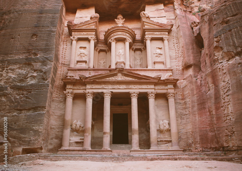 Petra - ancient city. View of Treasury from As Siq gorge. Jordan.