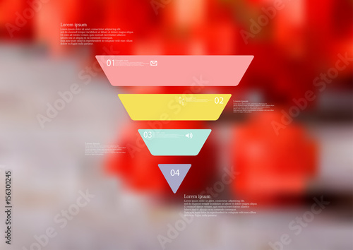 Illustration infographic template with triangle horizontally divided to four standalone color parts