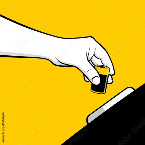 Hand throwing battery in recycling bin