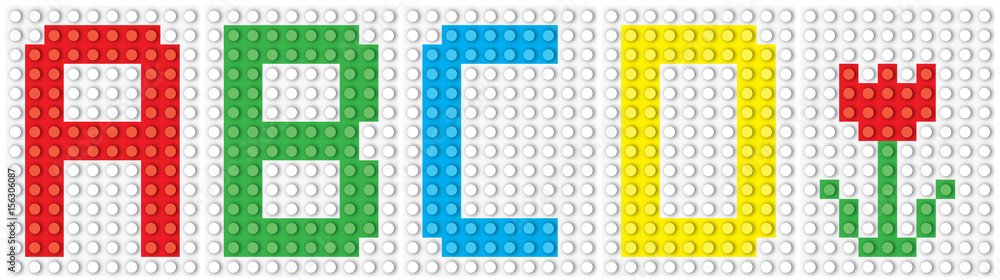Blocks: alphabet set, letters : A B C D and tulip/ vector illustration