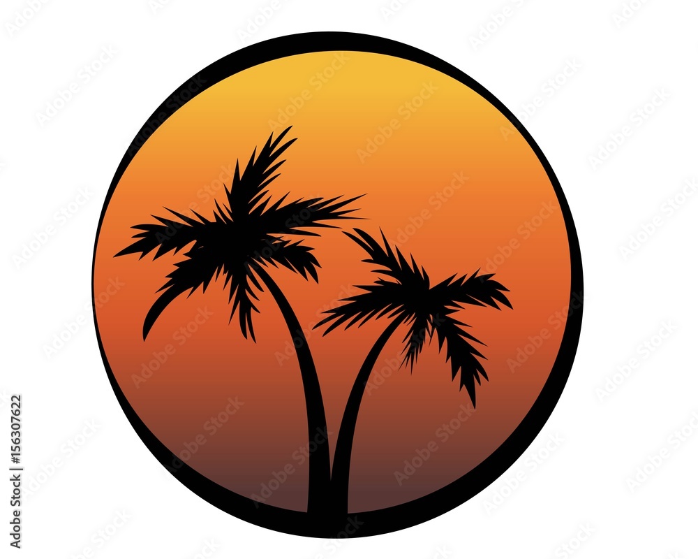 icona tramonto con palme logo vettoriale