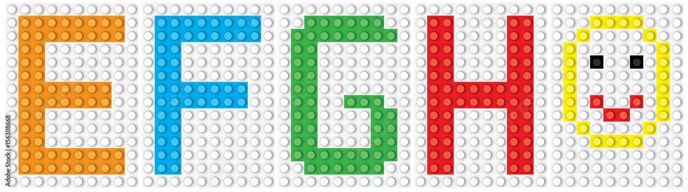 Blocks: alphabet set, letters :E F G H and smiling face / vector illustration