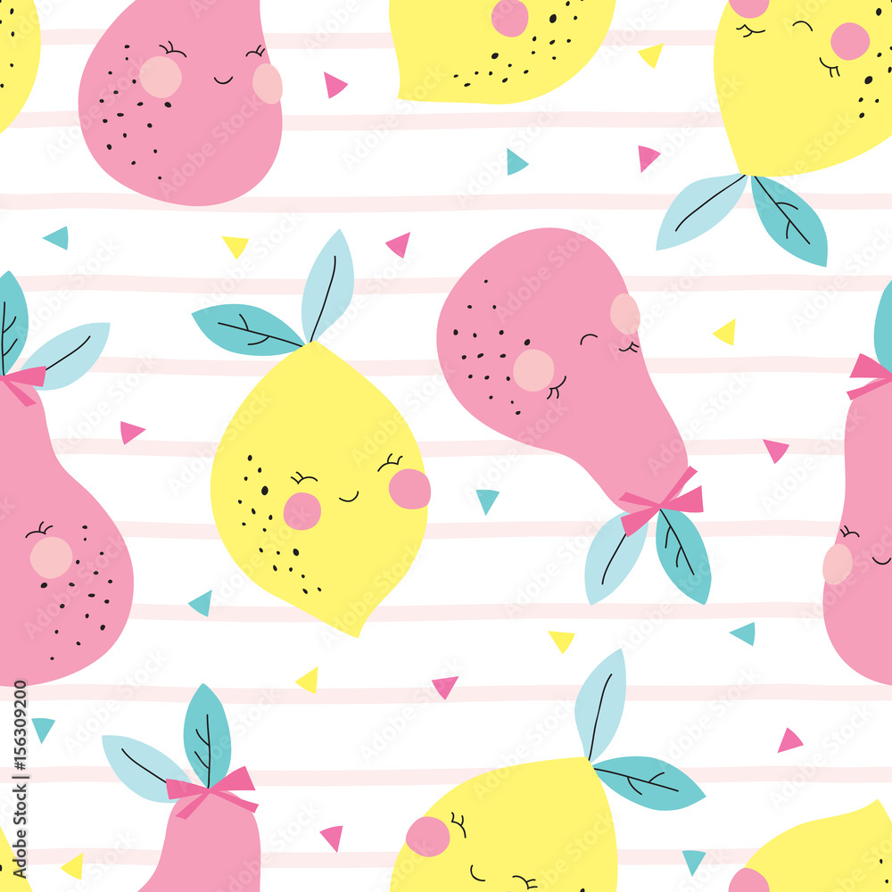 seamless lemons and pears pattern vector illustration