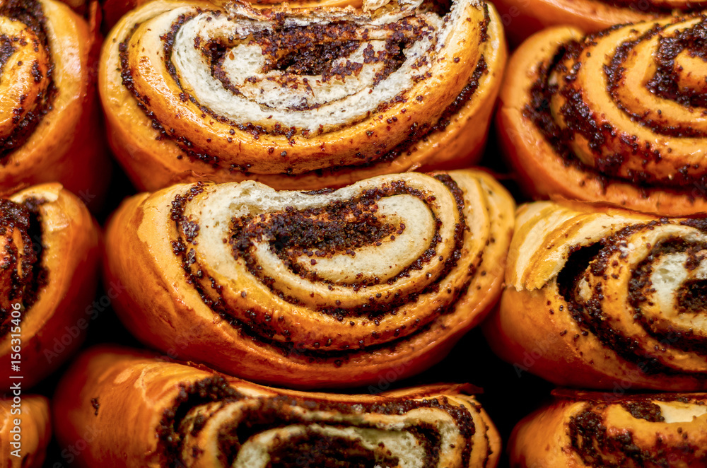 Fototapeta premium Buns with poppy seeds. Russian national food.