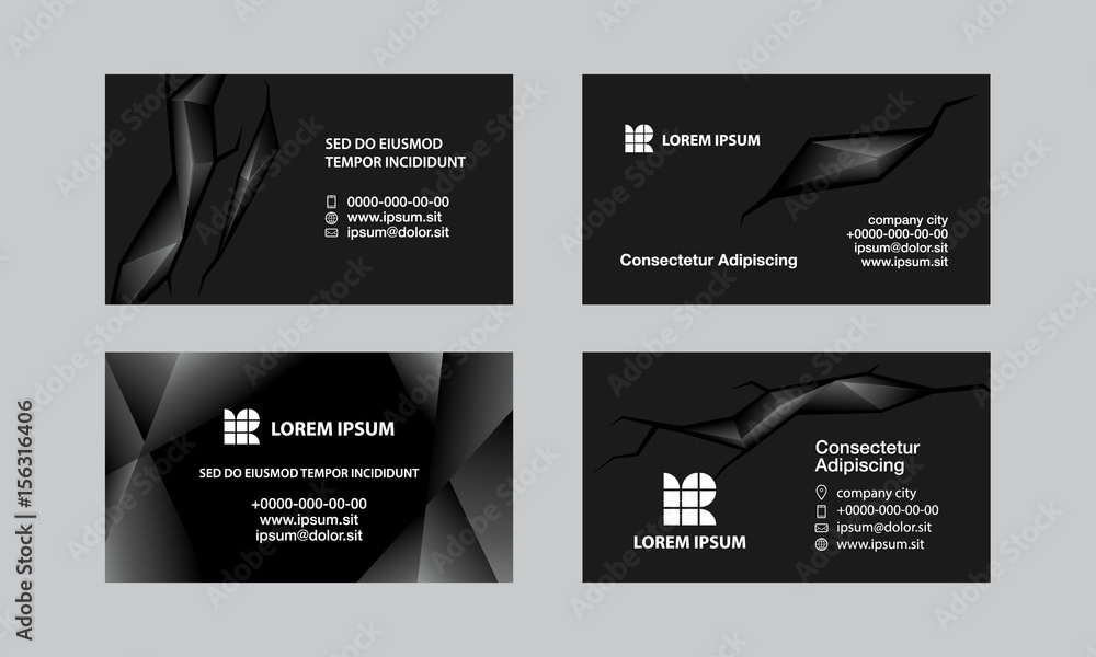 Black business cards set. Abstract polygonal style background for personal business card.