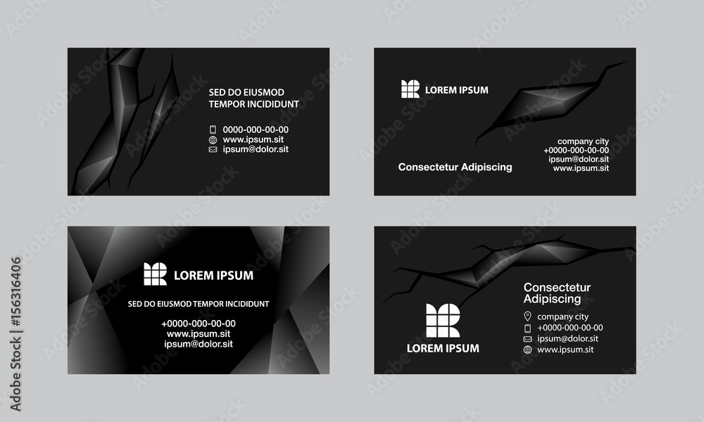 Black business cards set. Abstract polygonal style background for personal business card. Black business cards set. Abstract polygonal style background for personal business card.