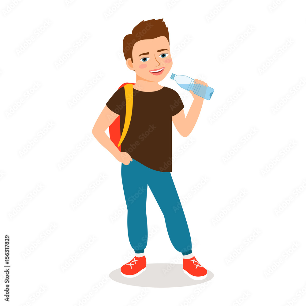 Cartoon little boy drinking clean water Cartoon little boy drinking clean water