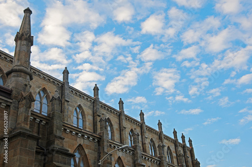 the corner of the St Joseph Cathedral, Columbus, Ohio and the blue sky