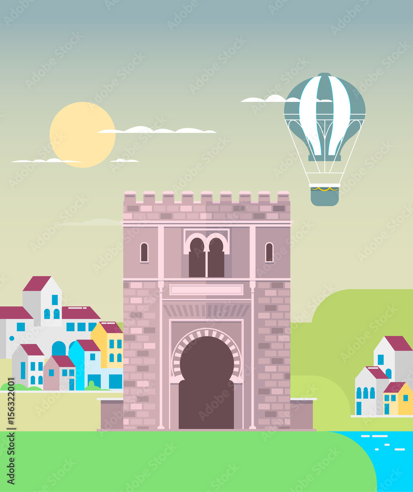 Old town in Granada, Andalucia, Spain, Europe. Flat vector illustration