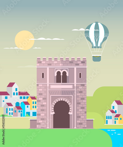 Old town in Granada, Andalucia, Spain, Europe. Flat vector illustration