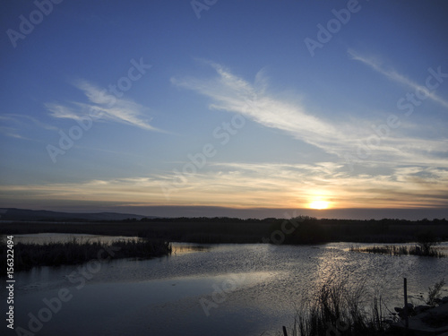 Breathtaking sunset in Danube Delta  Romania  in a summer day