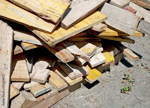 Pieces of wood and pallets ready for recycle. photo