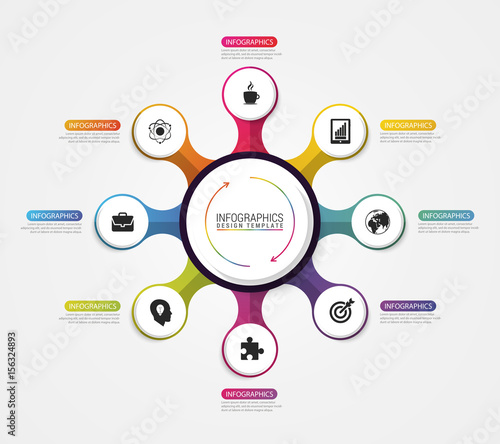 Circle infographics. Template for diagram with eight steps