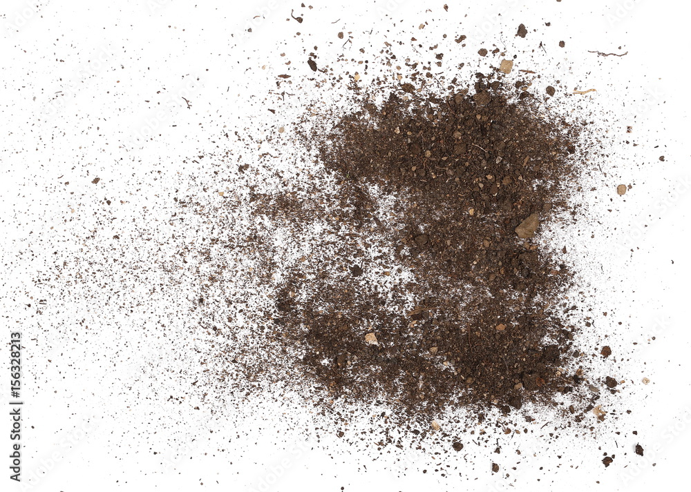 macro pile dirt isolated on white background, with clipping path