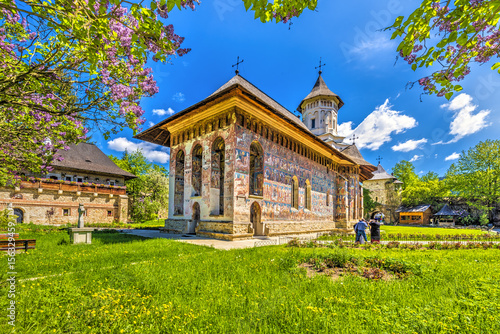 Moldovita orthodox painted church monastery,  Moldavia, Bucovina, Romania photo