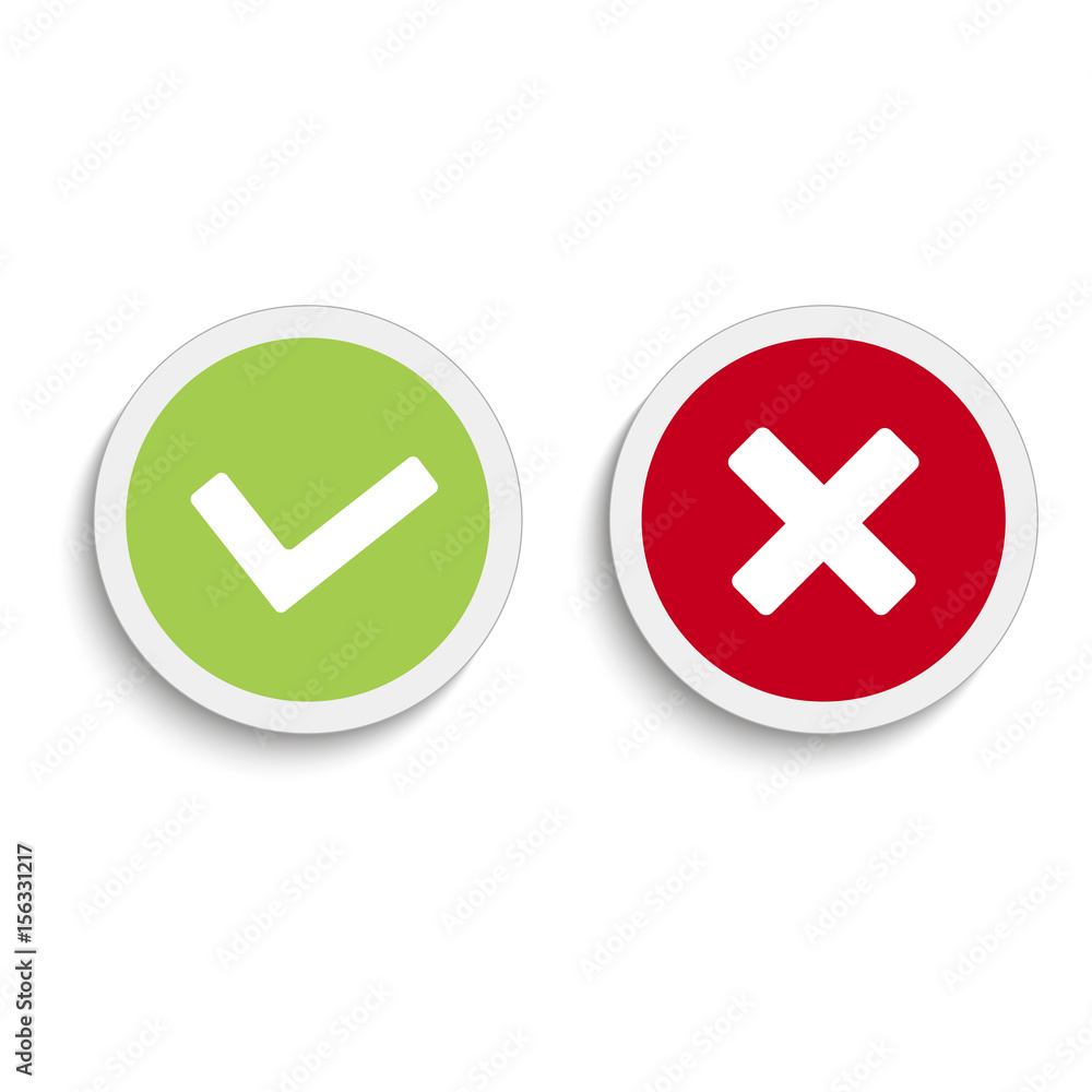 Yes and no round icons with soft shadow on the white background. Vector illustration
Yes and no round icons with soft shadow on the white background. Vector illustration