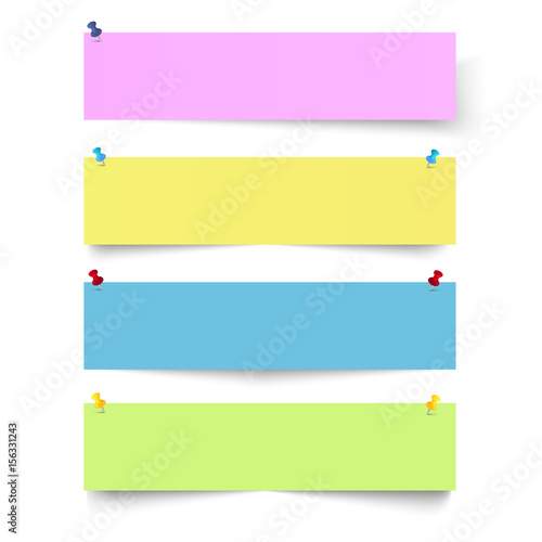 Colorful frame banners with thumbtacks on the white background. Vector illustration photo