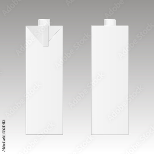 Mock up of milk or juice box on white background. Realistic carton one liter package.  Vector illustration