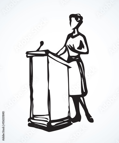 Speaker at podium. Vector drawing