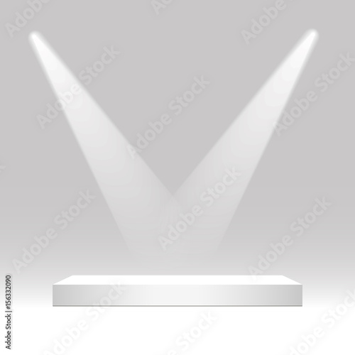 White rectangular podium. Pedestal, scene, spotlight. Vector illustration.

