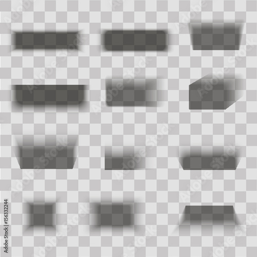 Box shadow set transparent with soft edges isolated on checkered background. Vector