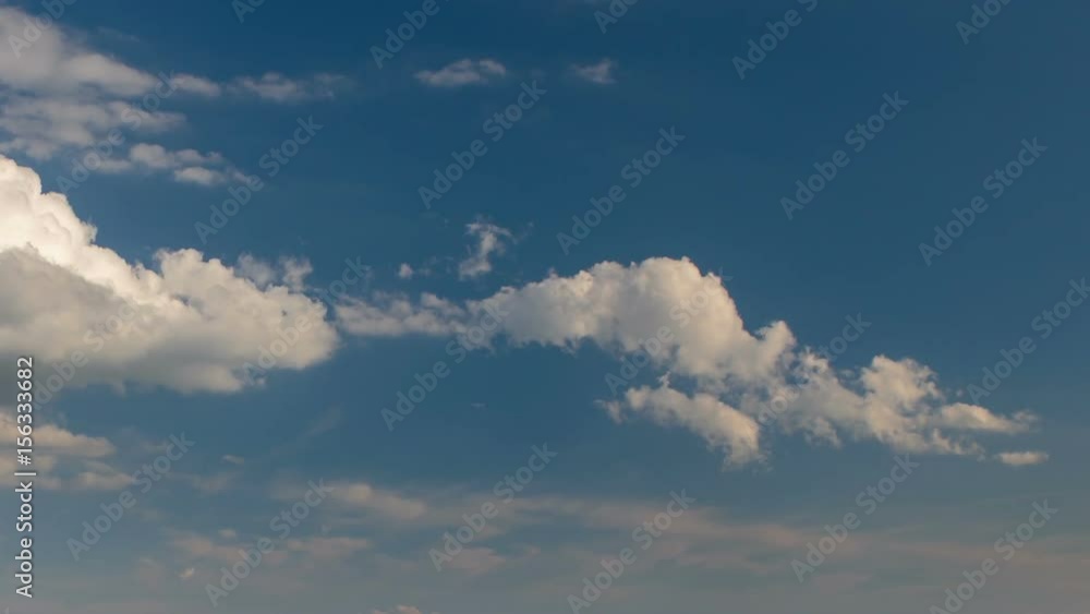 Russia, time lapse. Formation and rapid movement of white clouds of different shapes in the blue sky in late spring at sunset. Russia, time lapse. Formation and rapid movement of white clouds of different shapes in the blue sky in late spring at sunset.