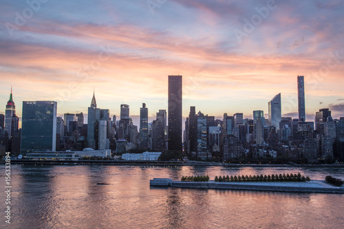 View at the skyline of Manhattan during sunset  New York City  USA