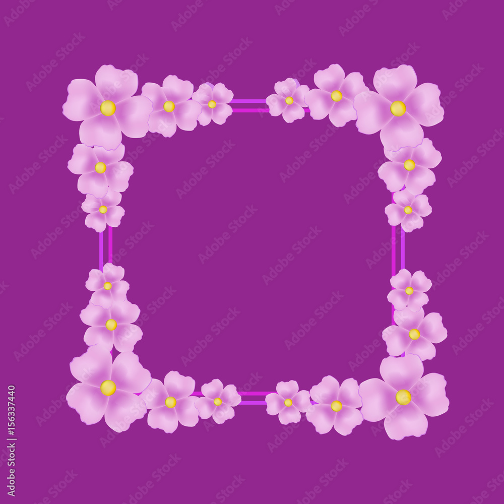 Violet background with border and flowers. Illustration. Violet background with border and flowers. Illustration.