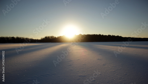 Sunset on winter lake