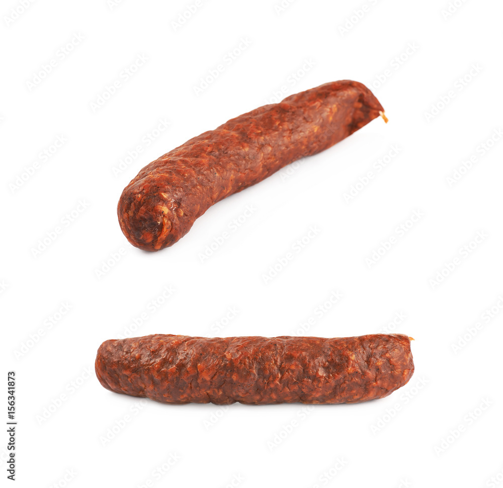Stick of a smoked sausage isolated Stick of a smoked sausage isolated