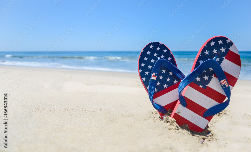 Patriotic USA background on the sandy beach Patriotic USA background on the sandy beach