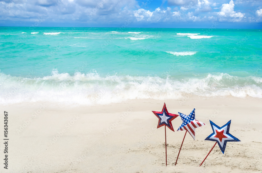 Patriotic USA background on the sandy beach