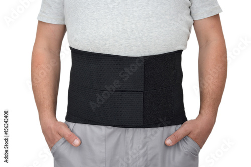 isolated man with medical abdominal bandage chest post-operative