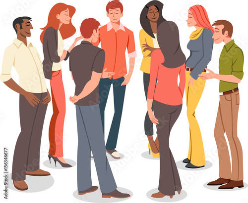 Group of cartoon young people talking