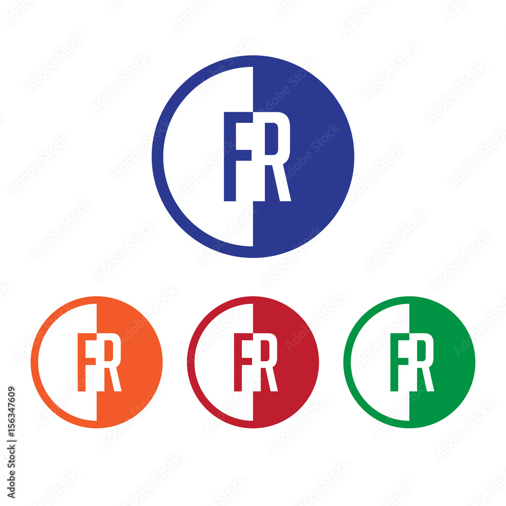 Fototapeta premium FR initial circle half logo blue,red,orange and green color