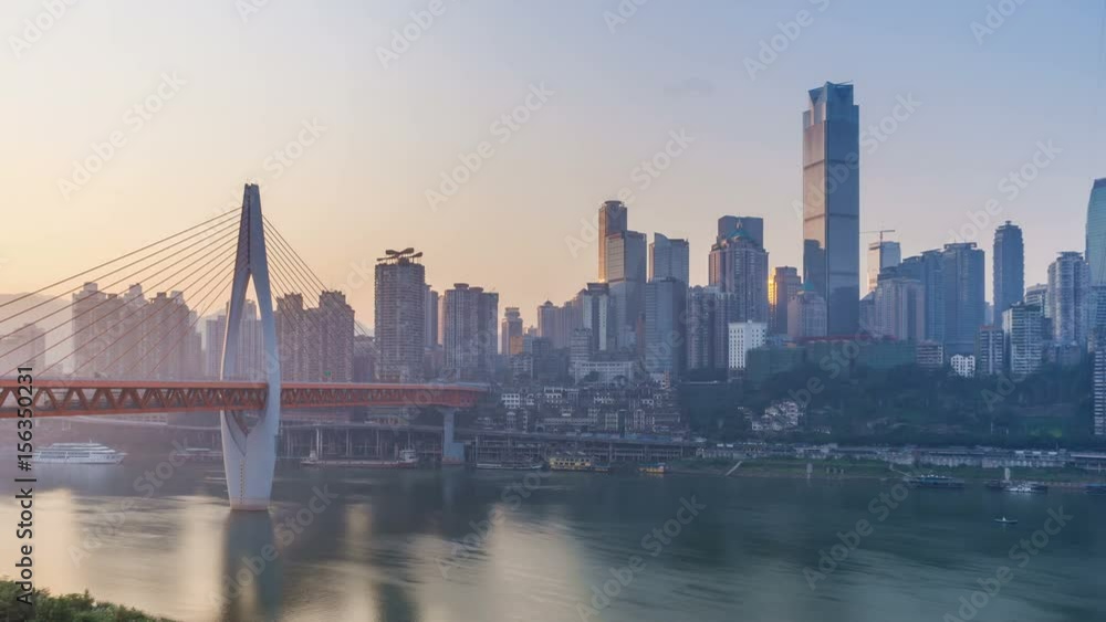 Sunrise. Chongqing city skyline. Time lapse. Sunrise. Chongqing city skyline. Time lapse.