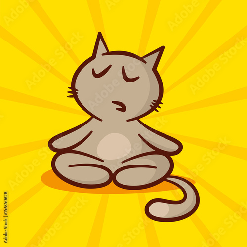 Cute cartoon Cat meditating and relaxing