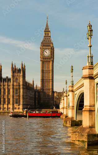 The Big Ben and Westminster Bridge, UK, London. photo