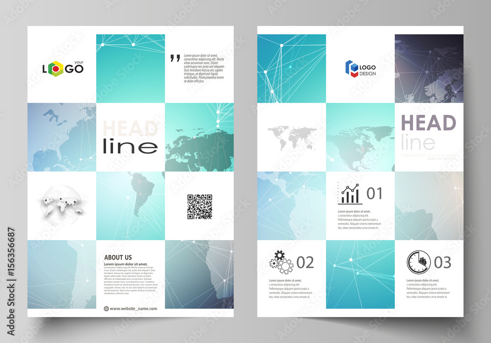 The vector illustration of the editable layout of A4 format covers design templates for brochure, magazine, flyer, booklet, report. Molecule structure, connecting lines and dots. Technology concept. The vector illustration of the editable layout of A4 format covers design templates for brochure, magazine, flyer, booklet, report. Molecule structure, connecting lines and dots. Technology concept.