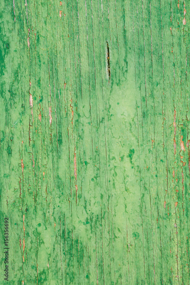 Fototapeta premium aged wooden plank with decayed green paint texture