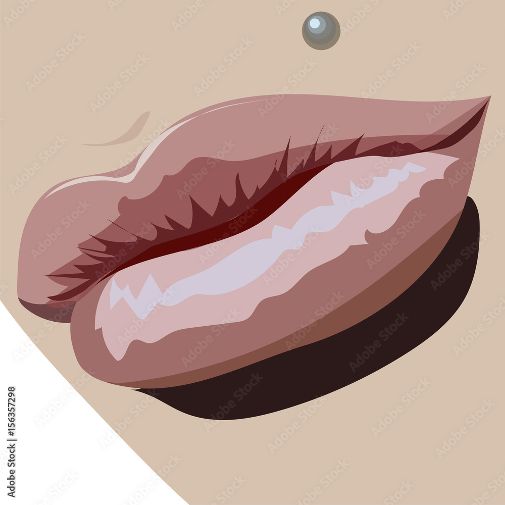 Sexy Lips and silver piercing under. Stylish Vector illustration for presentation and advertising of your salon Sexy Lips and silver piercing under. Stylish Vector illustration for presentation and advertising of your salon