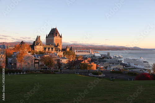 Le Château Frontenac, famous landmark of Quebec City, Canada on sunrise