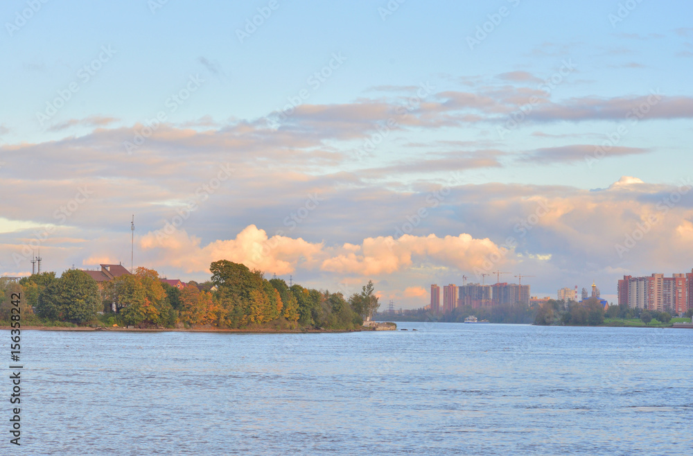 View of Neva River at evening.