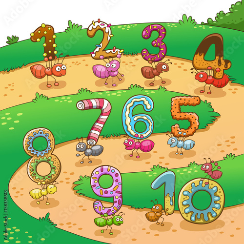 Counting number one to ten with ants.