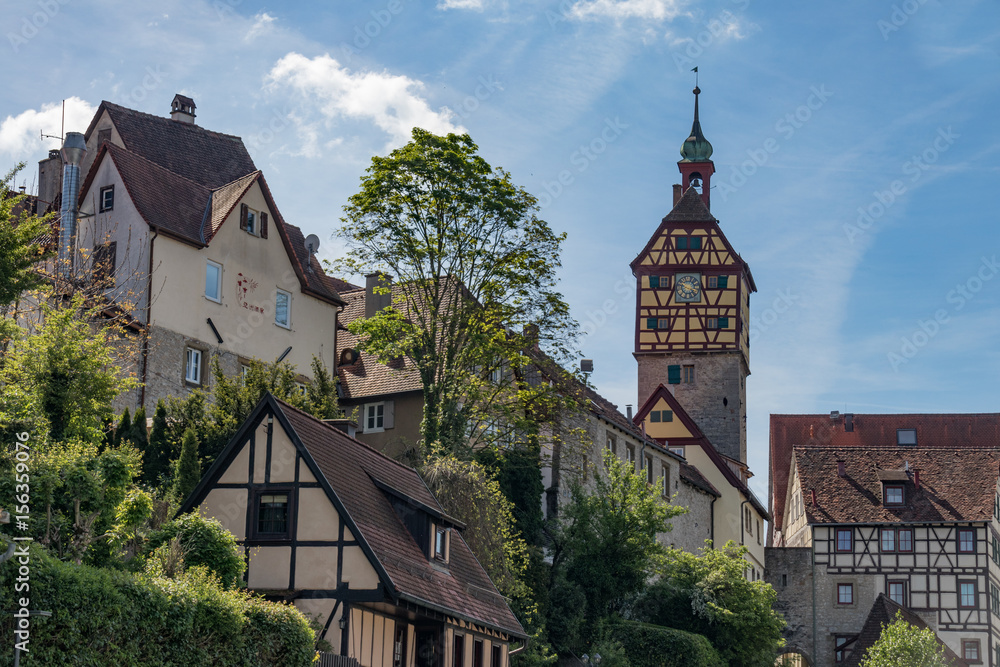 Fototapeta premium Cityscape with Clocktower in Historic German Town