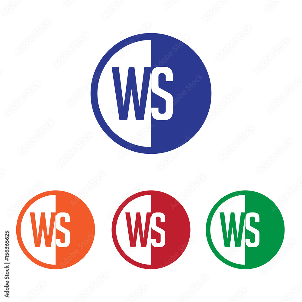 WS initial circle half logo blue,red,orange and green color WS initial circle half logo blue,red,orange and green color