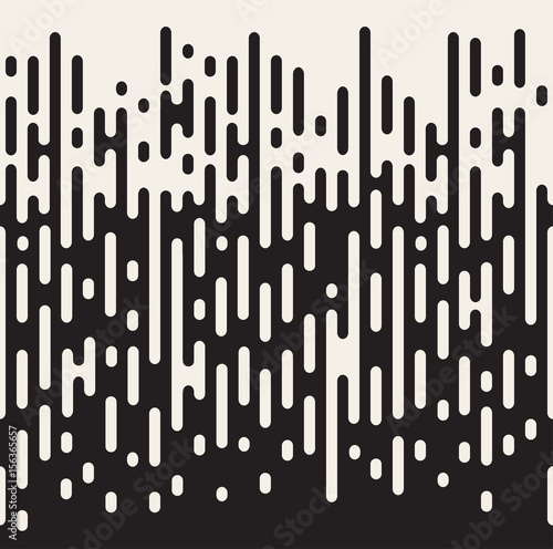 Rounded lines seamless pattern. Black and white background with halftone transition