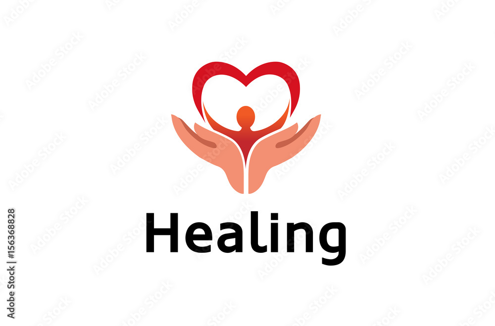 Creative Hands holding human body with Heart Symbol Logo Design Illustration